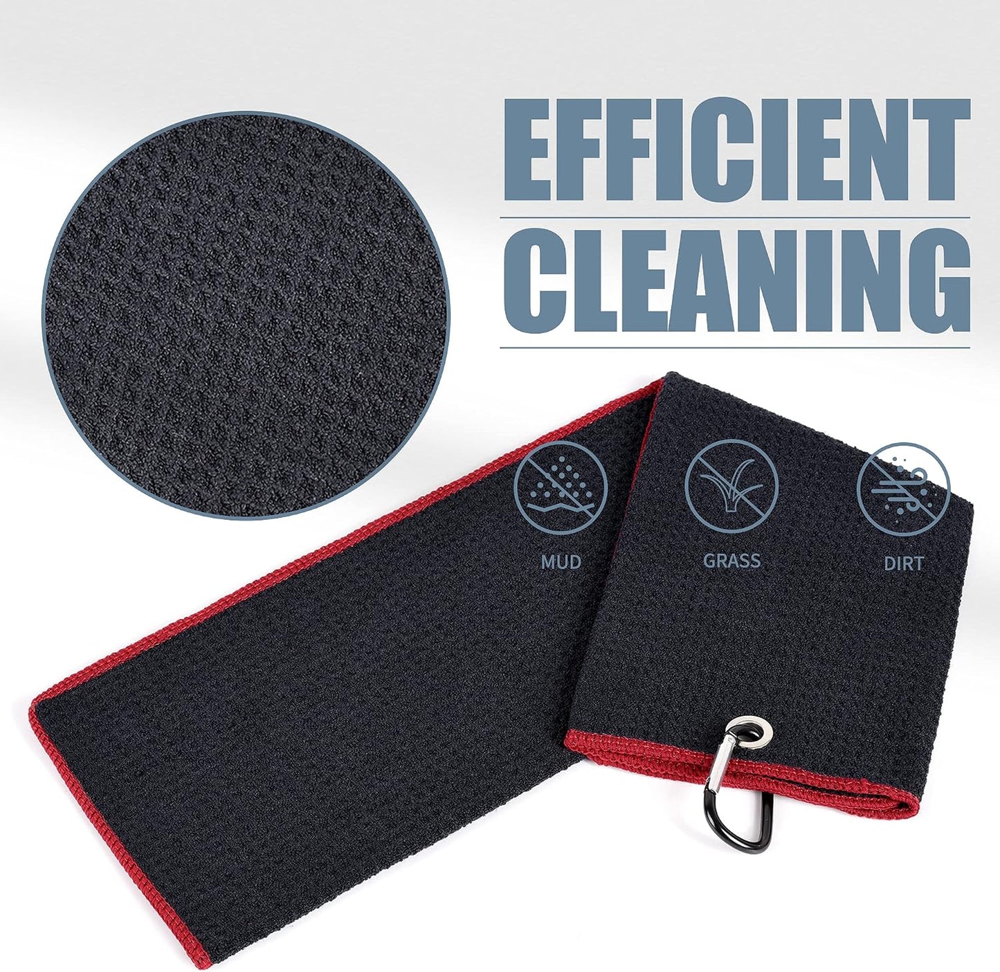 Toalla golf microfibra textura cuadros mosquetón negro rojo