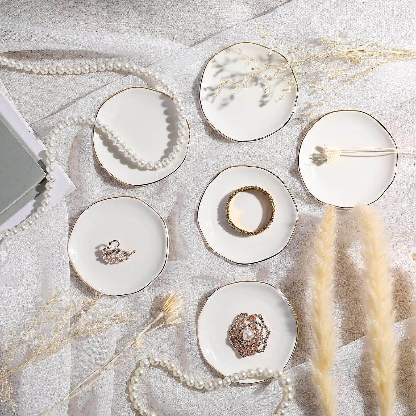 6 Bandejas Cerámica Blanca Soporte Anillos Regalo Navidad