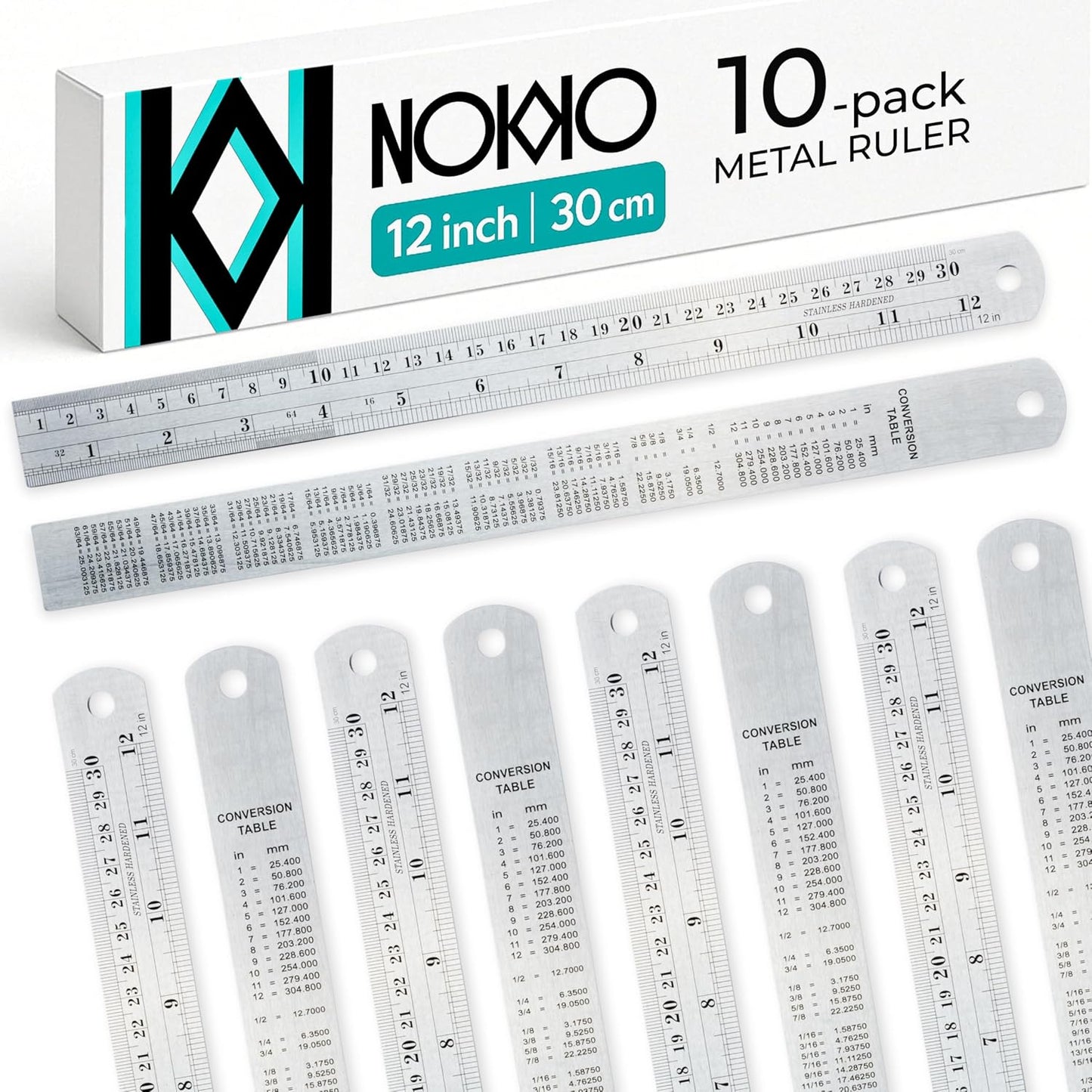 Regla metal 12pulg acero inox 10 pzas con mesa conversion