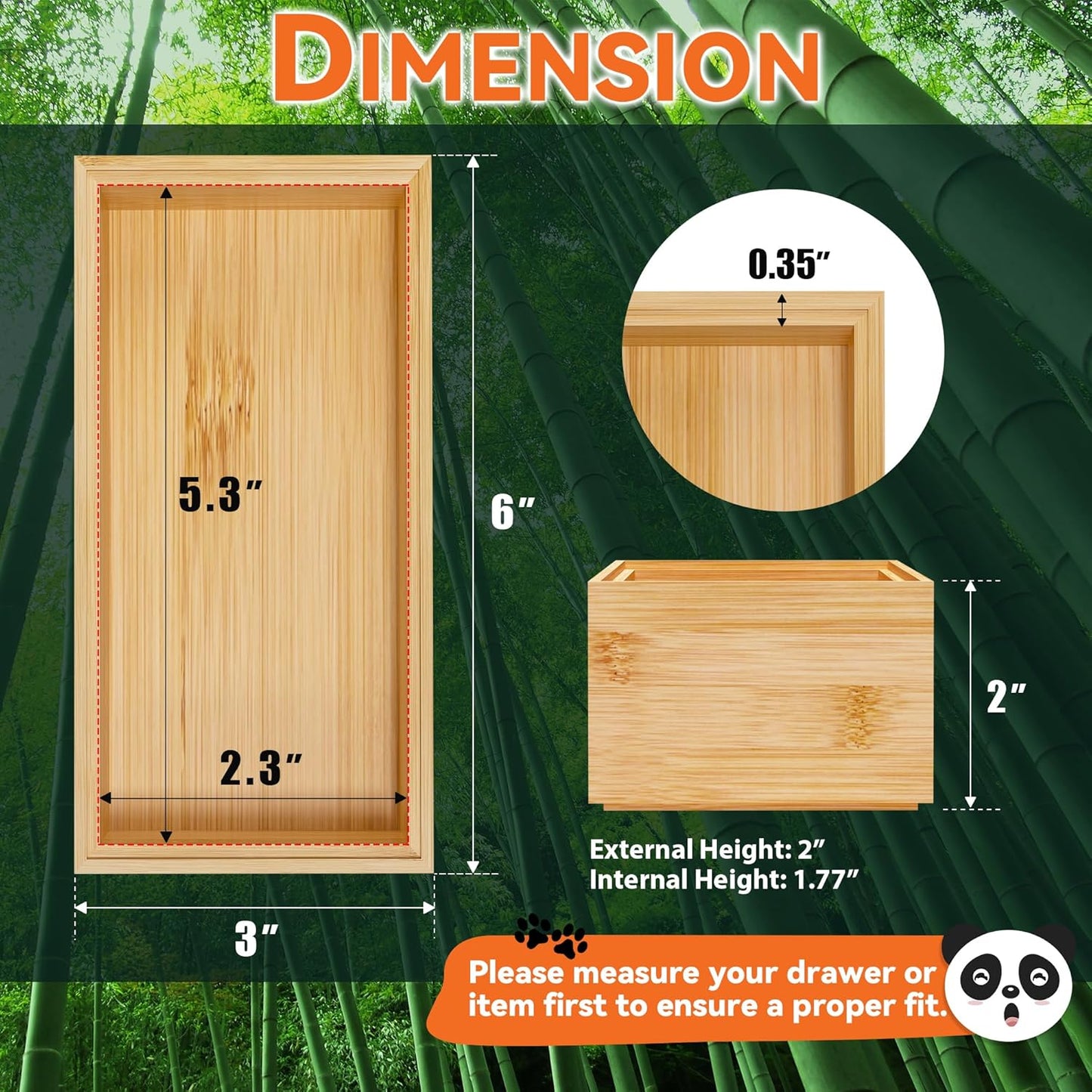 Organiz. cajón bambú apilable 2 Pzas 6x3x2"