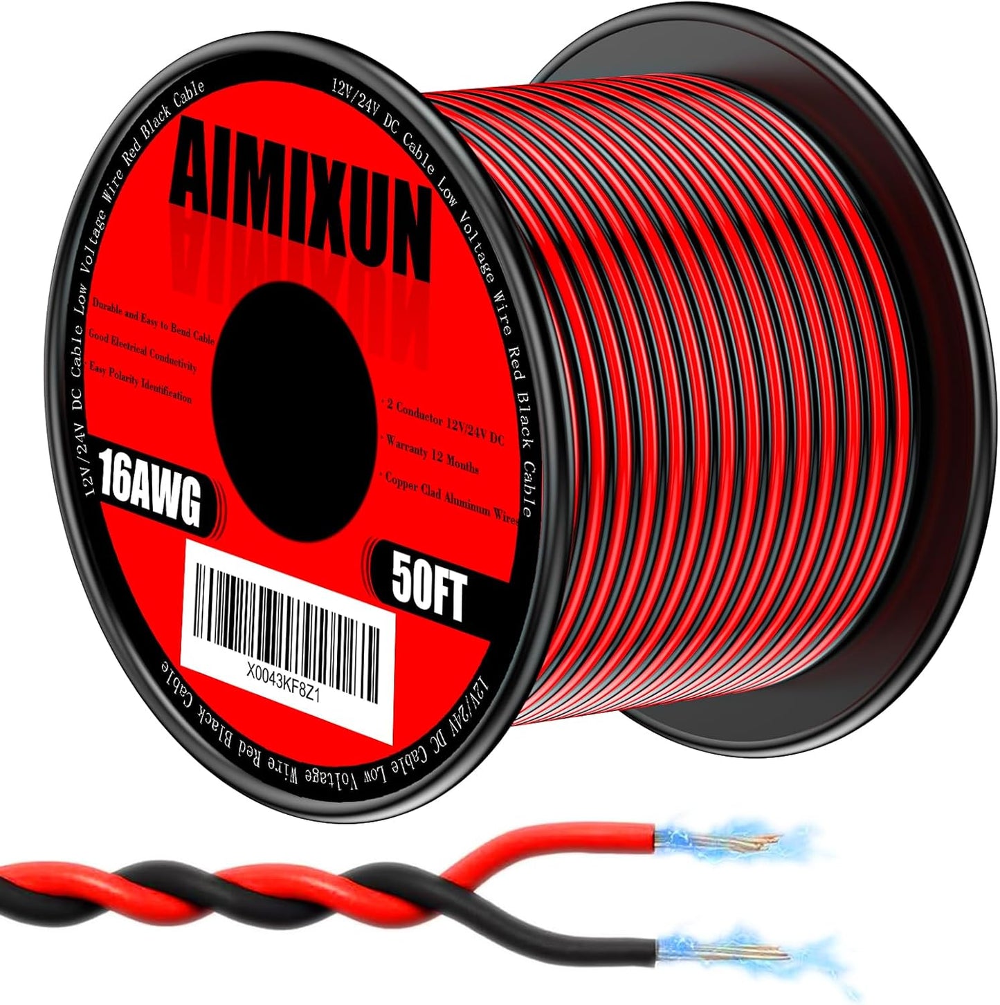 Cable eléctrico 16 AWG 50ft rojo y negro 12V