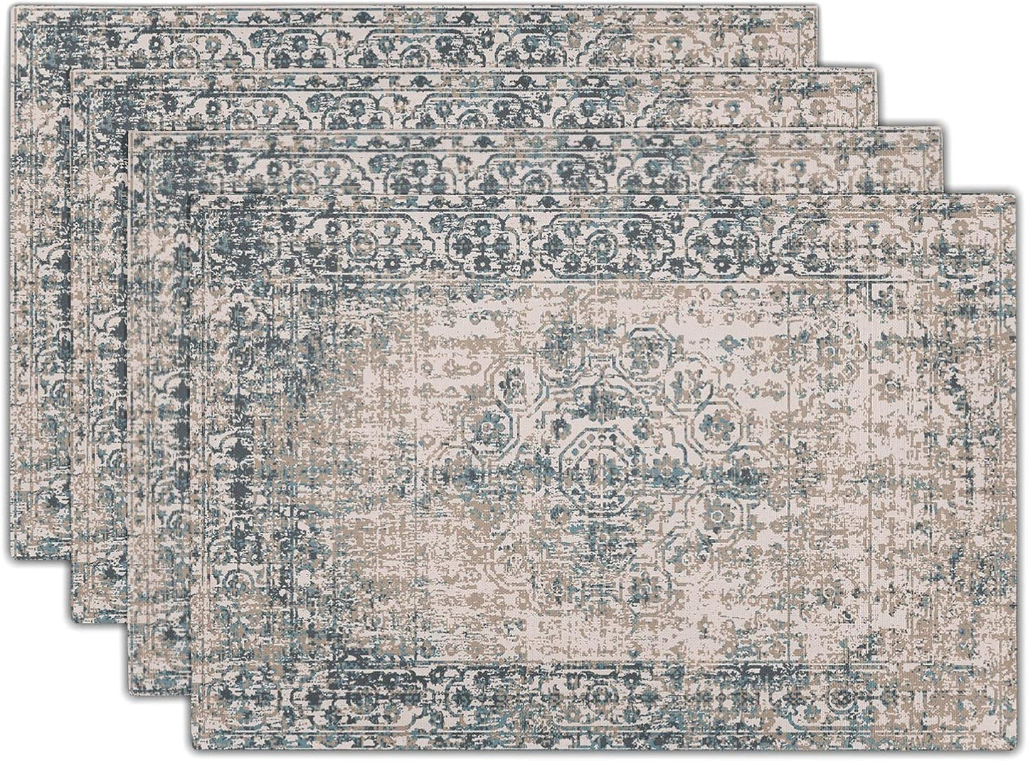 4 Manteles Individuales Lino Gris Étnico Boho 12x18pulg