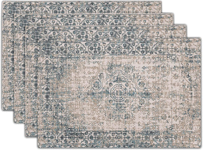 4 Manteles Individuales Lino Gris Étnico Boho 12x18pulg