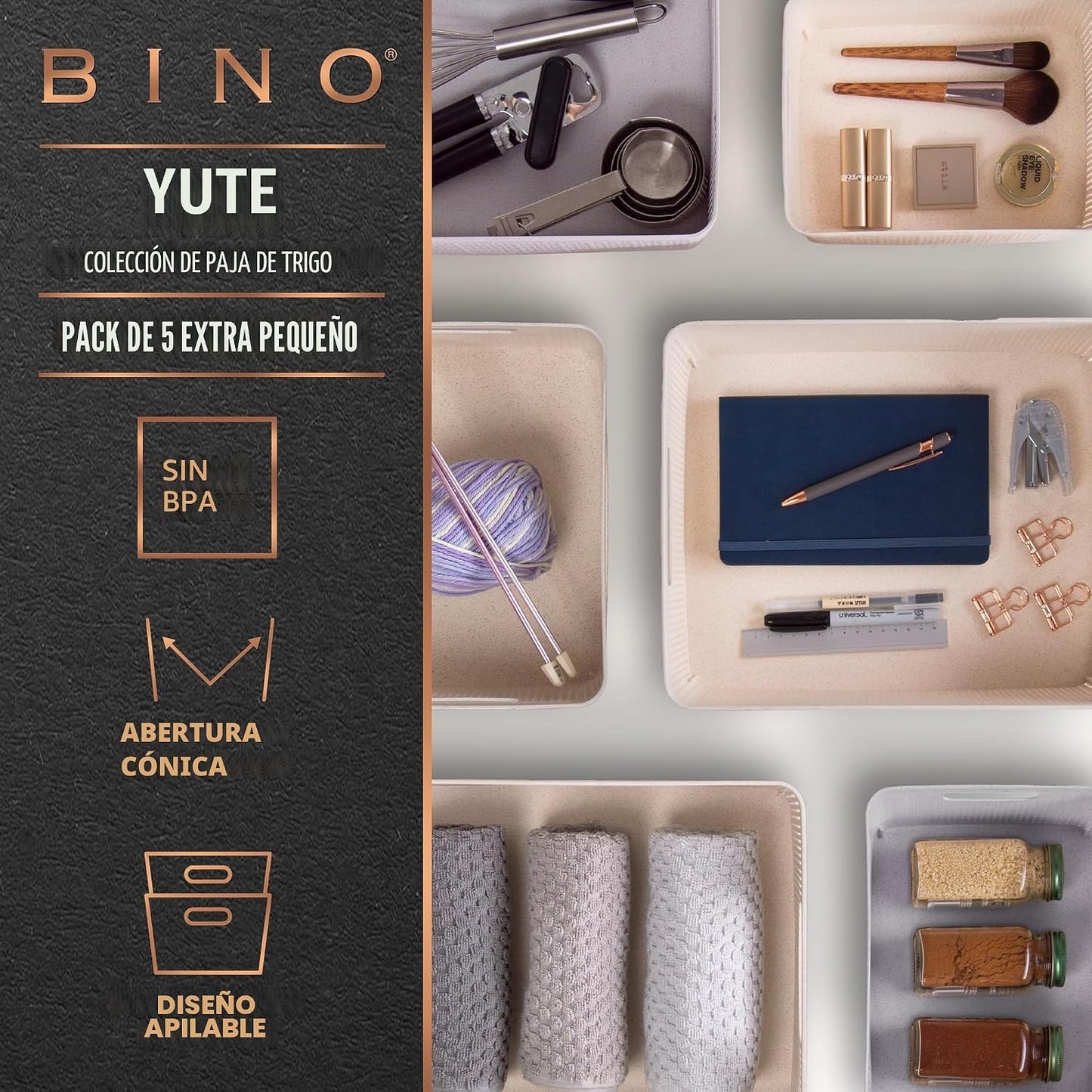 Cesta yute trenzada pack 5 natural diseño elegante