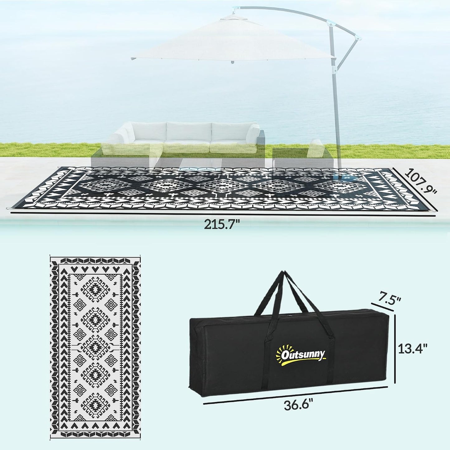 Alfombra exterior impermeable 9x18ft reversible paja