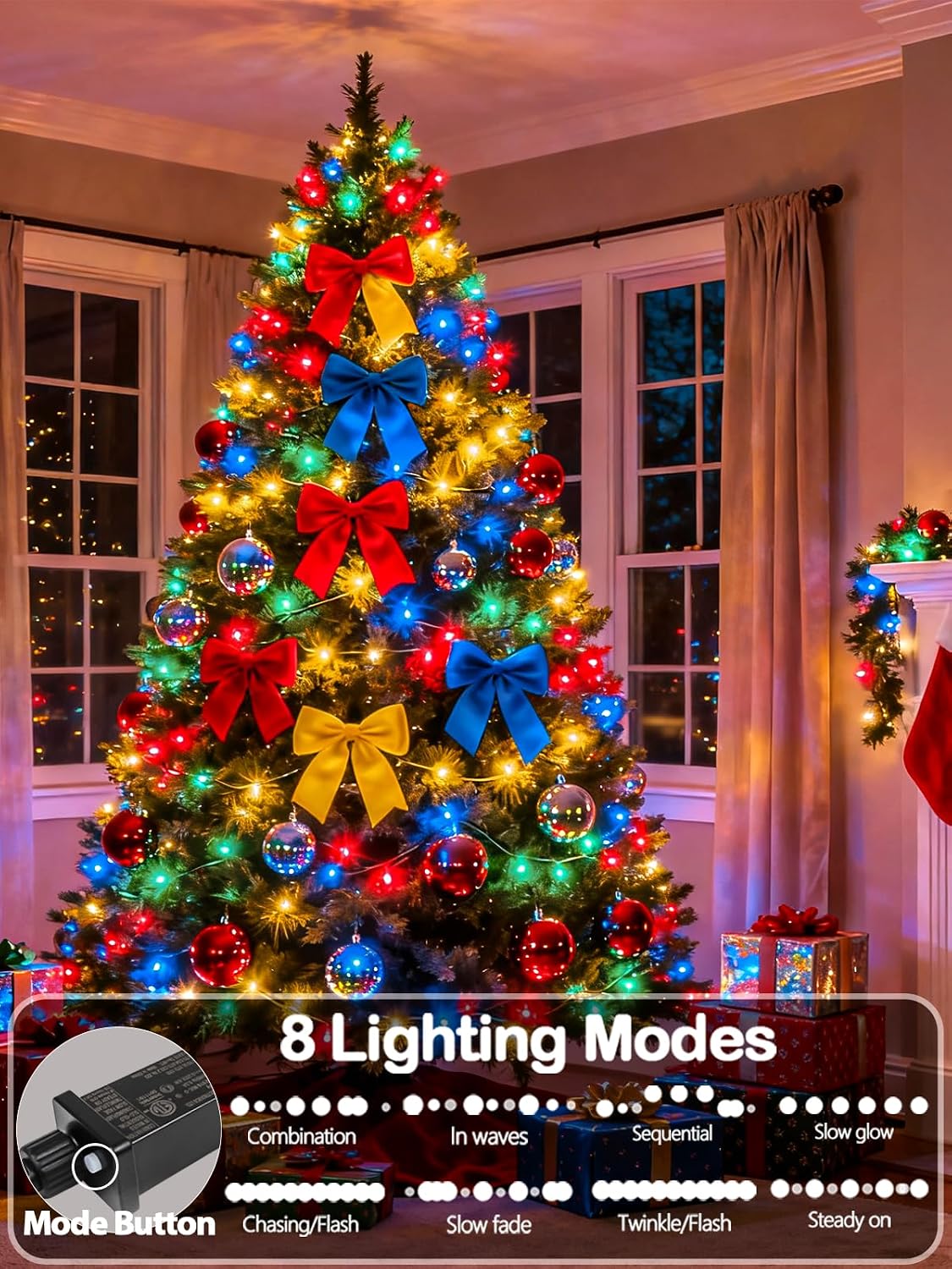 200 Luces LED Navidad Multicolor 75.8ft Exteriores e Interiores