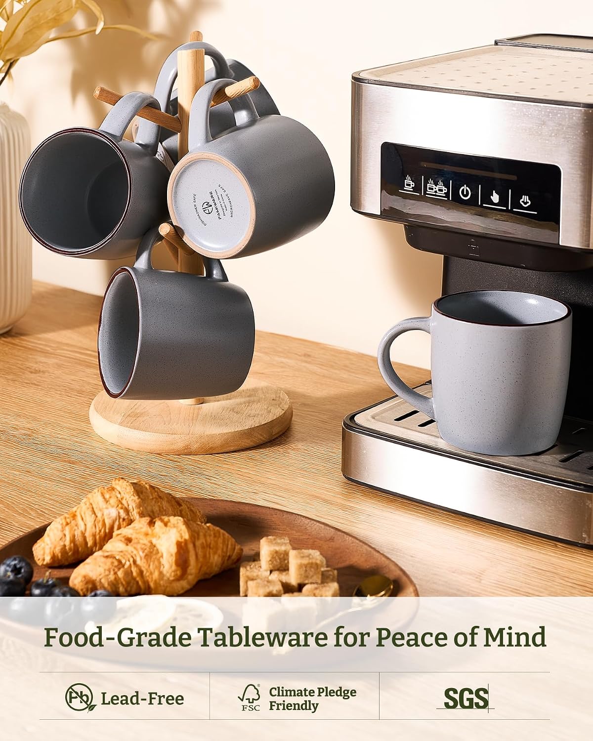 Set 6 Tazas Café 13oz Asa para Capuchino Té Caliente Gris