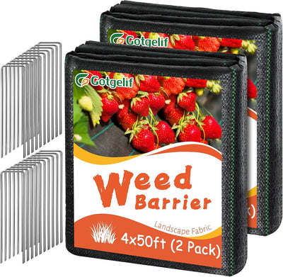 Tela barrera malezas 4x100ft 3.2oz jardín permeable 20 clavijas U