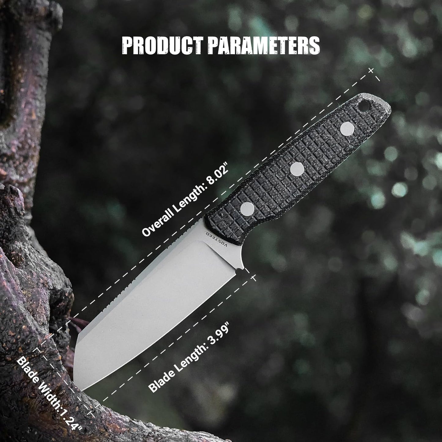 Cuchillo fijo Nitro-V 3.99'' mango micarta negra camping