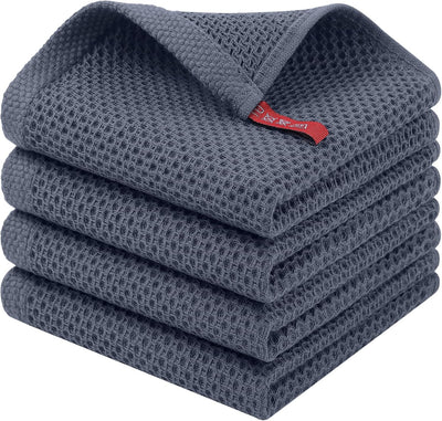 4 Pzas Trapo cocina algodón tejido gofre 12x12pulg gris oscuro