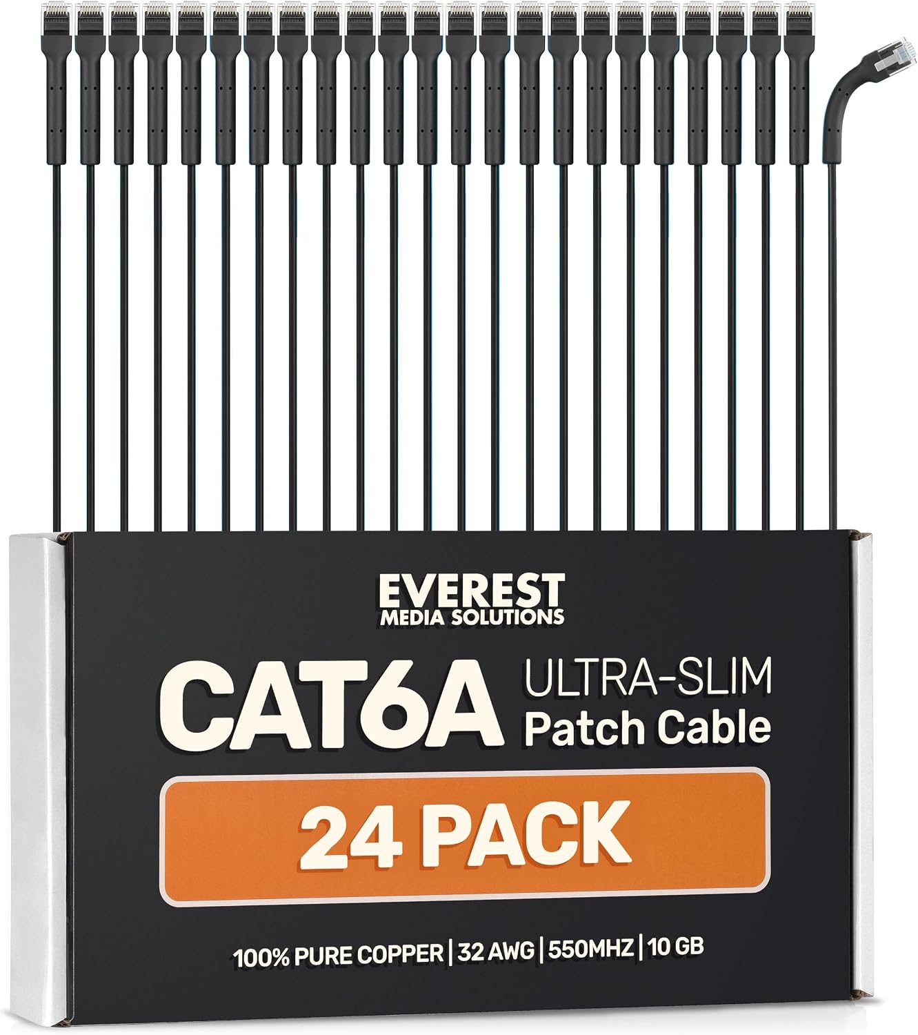 Cables Ethernet Cat6A delgados 15pies pack 24 negro 32AWG