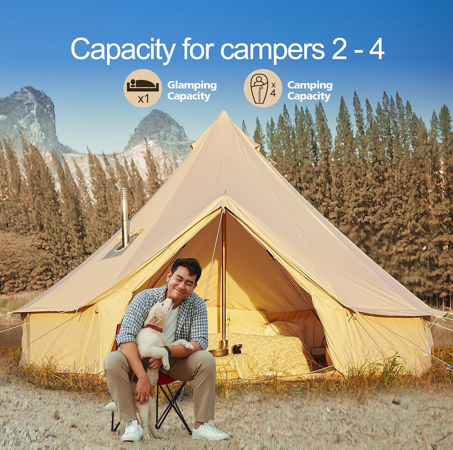 Tienda campaña lona algodón impermeable 4/6/8 personas