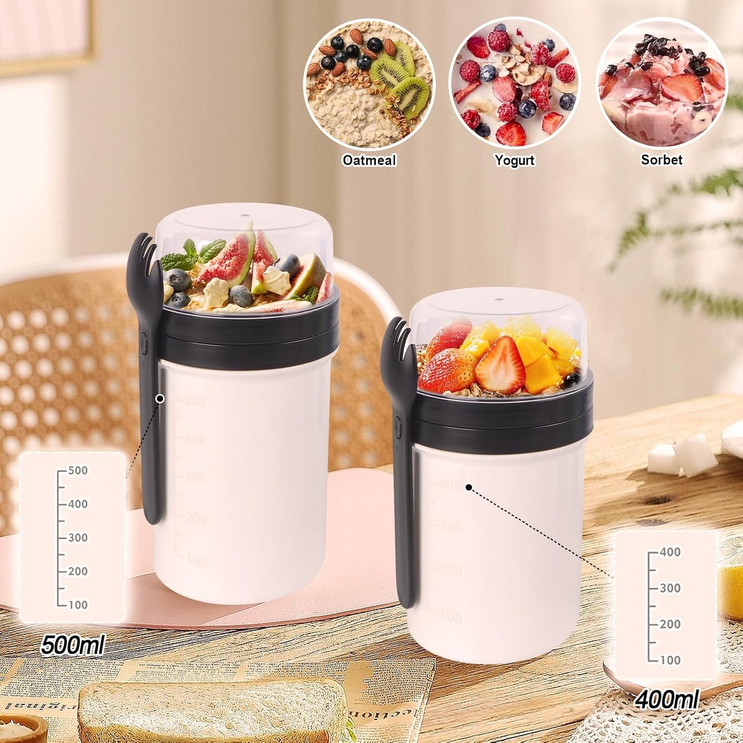2 Tarros Avena con Tapas 21-25oz Reutilizables Blanco