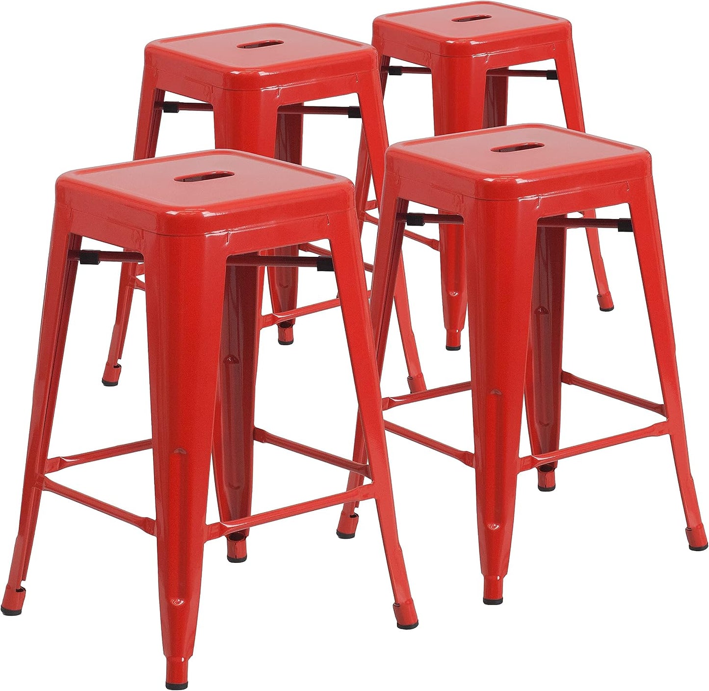 4 Pzas Taburete Metal Rojo 24pulg Sin Espalda Interior