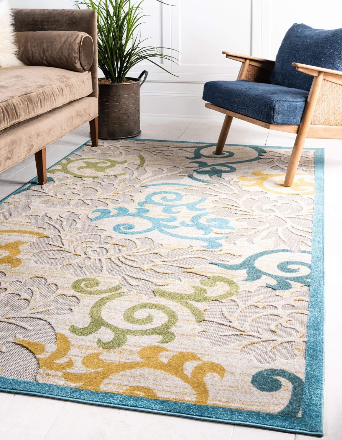 Alfombra para Centro de Sala de Estar con Borde Decorativo