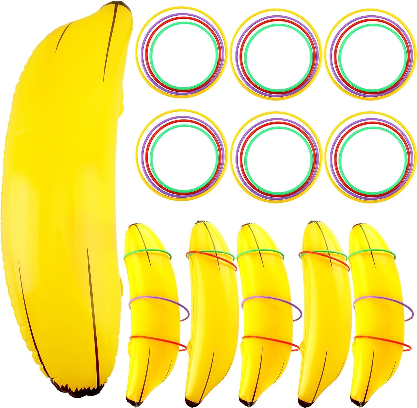 6 Anillos Inflables Plátano 24 Pzas Plástico Juego Fiesta