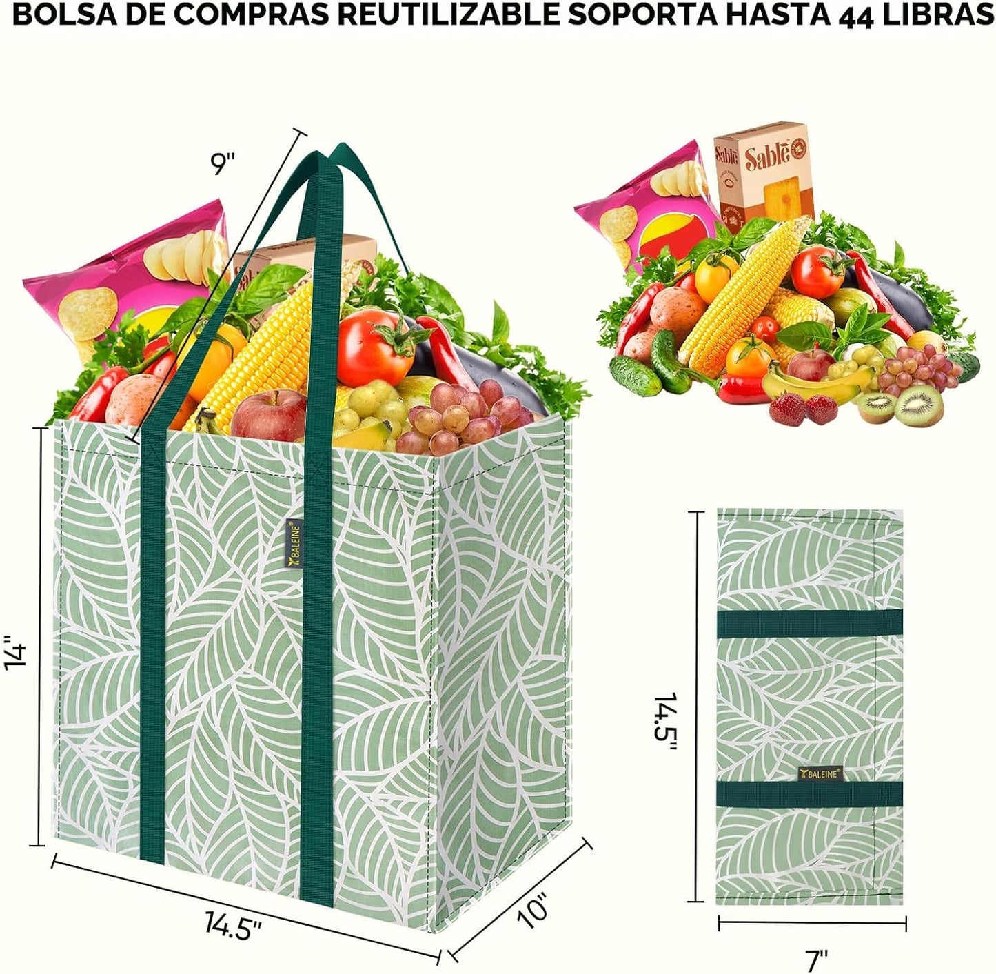 4 Pzas Bolsas Comestibles Reutilizables Reforzadas Plegables