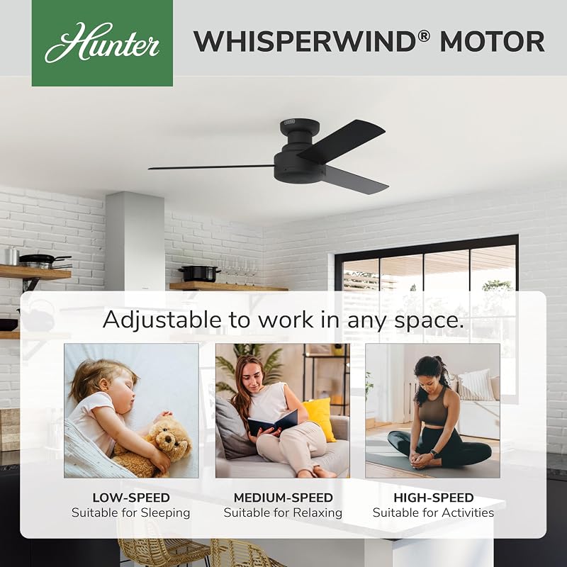 Ventilador techo control pared 52" negro mate