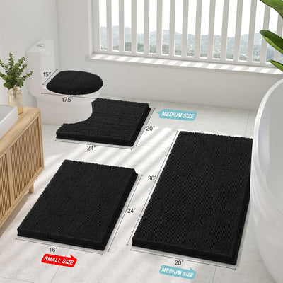 Set 2 Alfombras Baño Chenilla Absorbente y Forma U Antiderrap