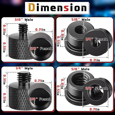 Combo 4 Adaptadores Micrófono 5/8 a 3/8 y 1/4 para Trípode