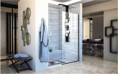 Mampara ducha sin marco panel único 34x72pulg cromo