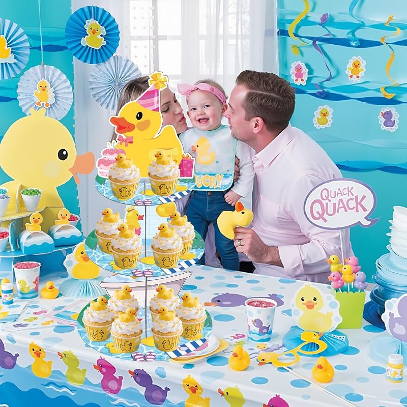 Soporte 3 niveles patos de goma para cupcakes y golosinas