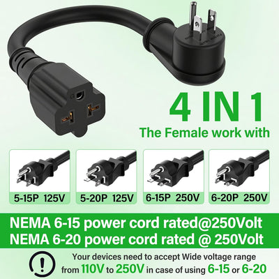 Adaptador enchufe NEMA 5-15P a 5-20R UL