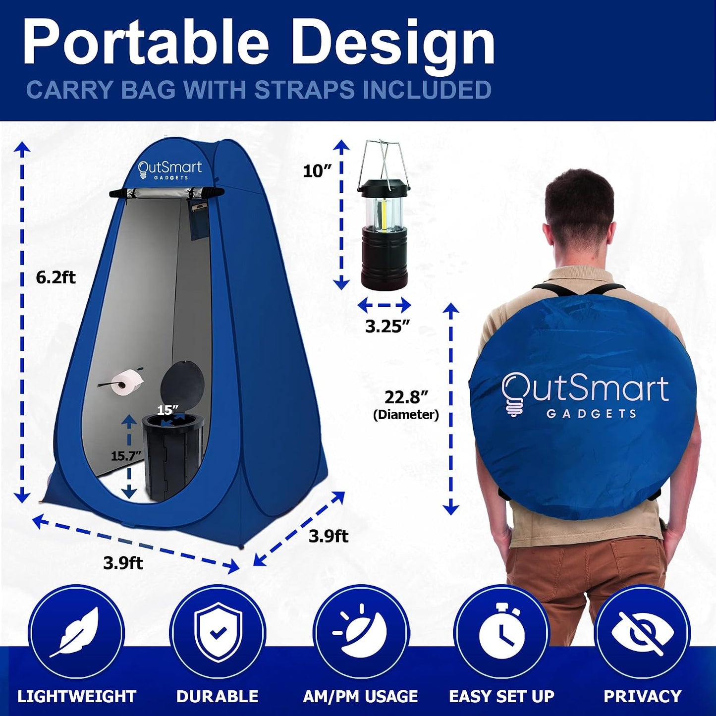 Inodoro portátil plegable XL con linterna y bolsas