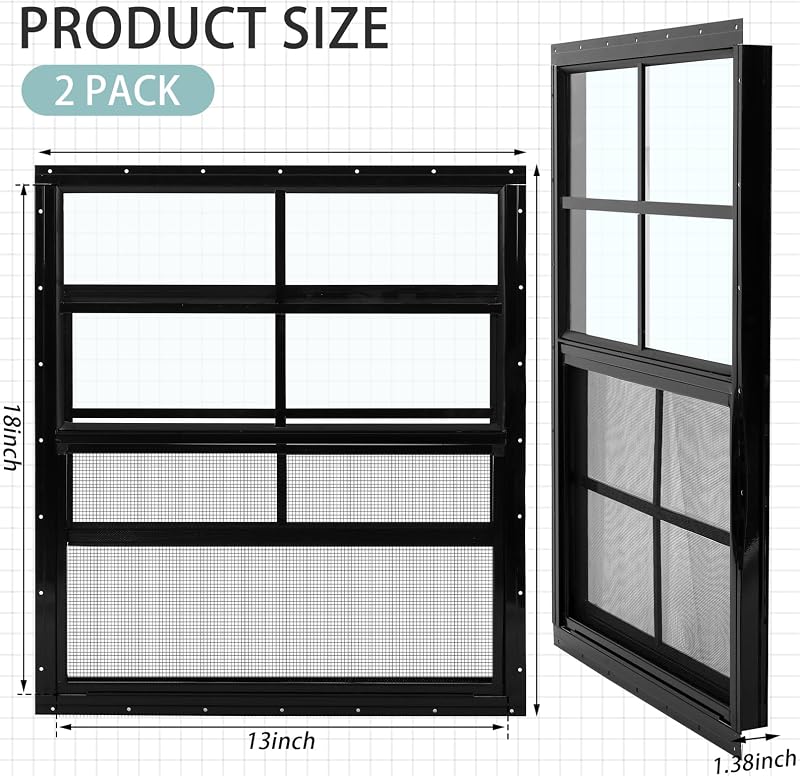 2 Ventanas Cobertizo Negro 24x27pulg Vidrio Templado