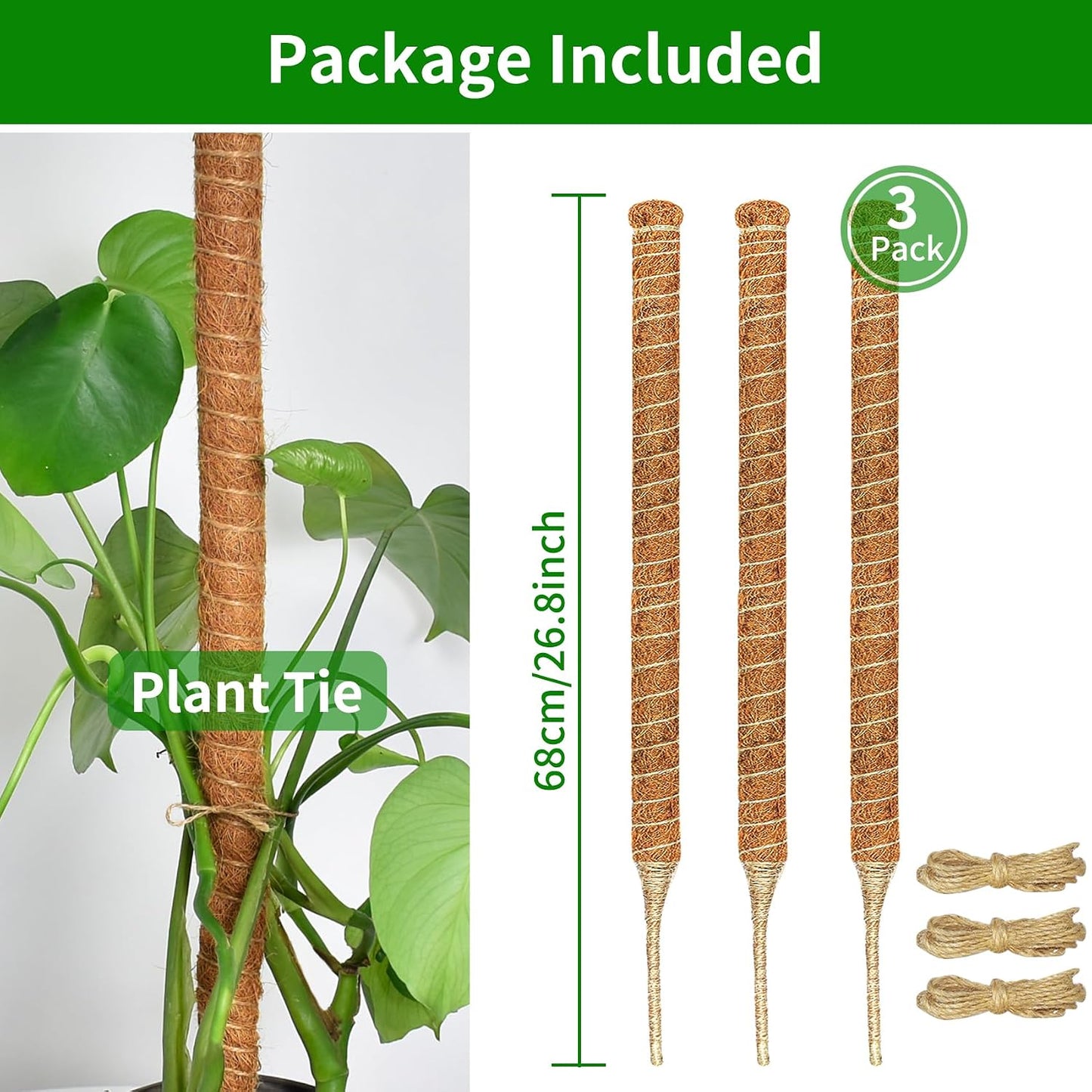 3 Postes Musgo 26.8pulg Soporte Plantas Trepadoras