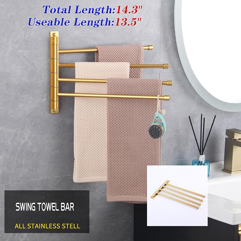 Toallero pared 4 brazos acero inox acabado dorado