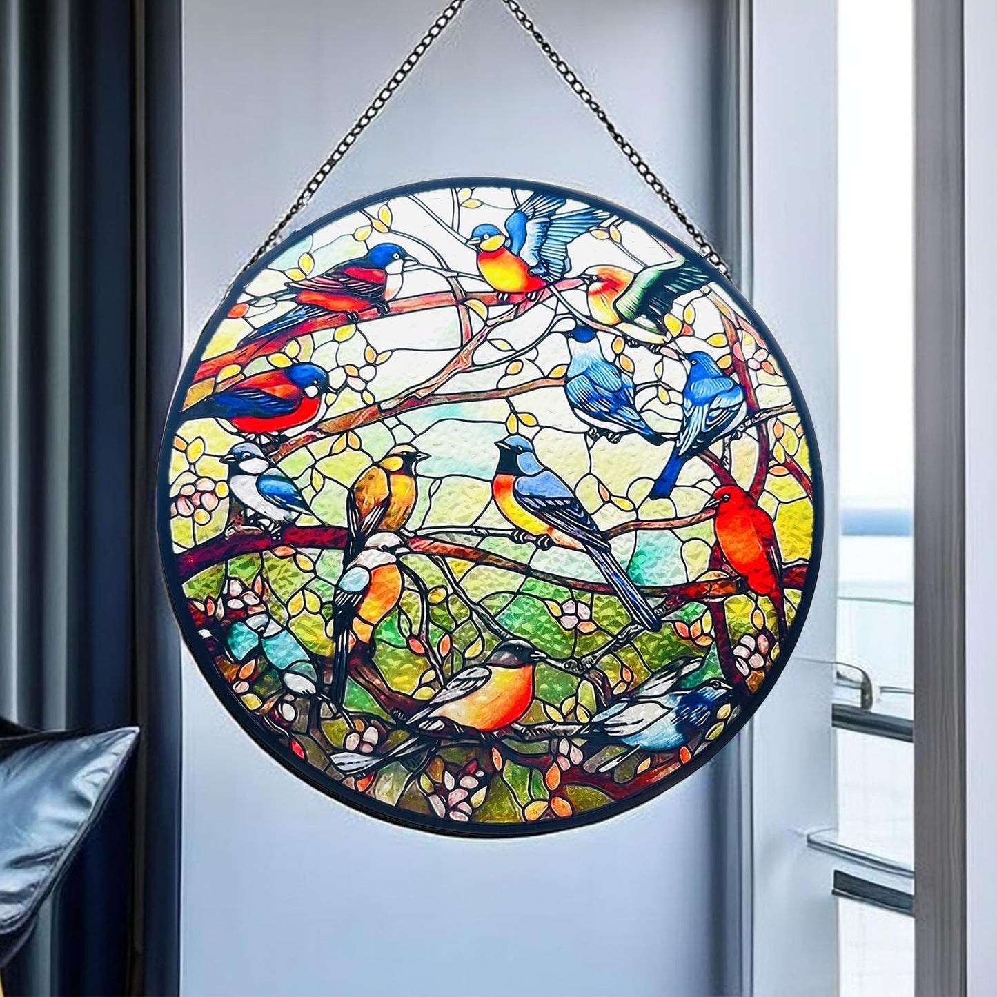 Atrapasoles cristal manchado pájaros 8" decoración ventana