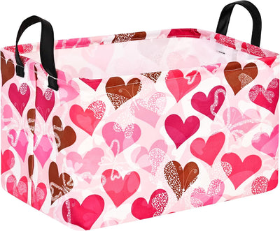 Cesta almacenamiento juguetes con asas patrón corazón