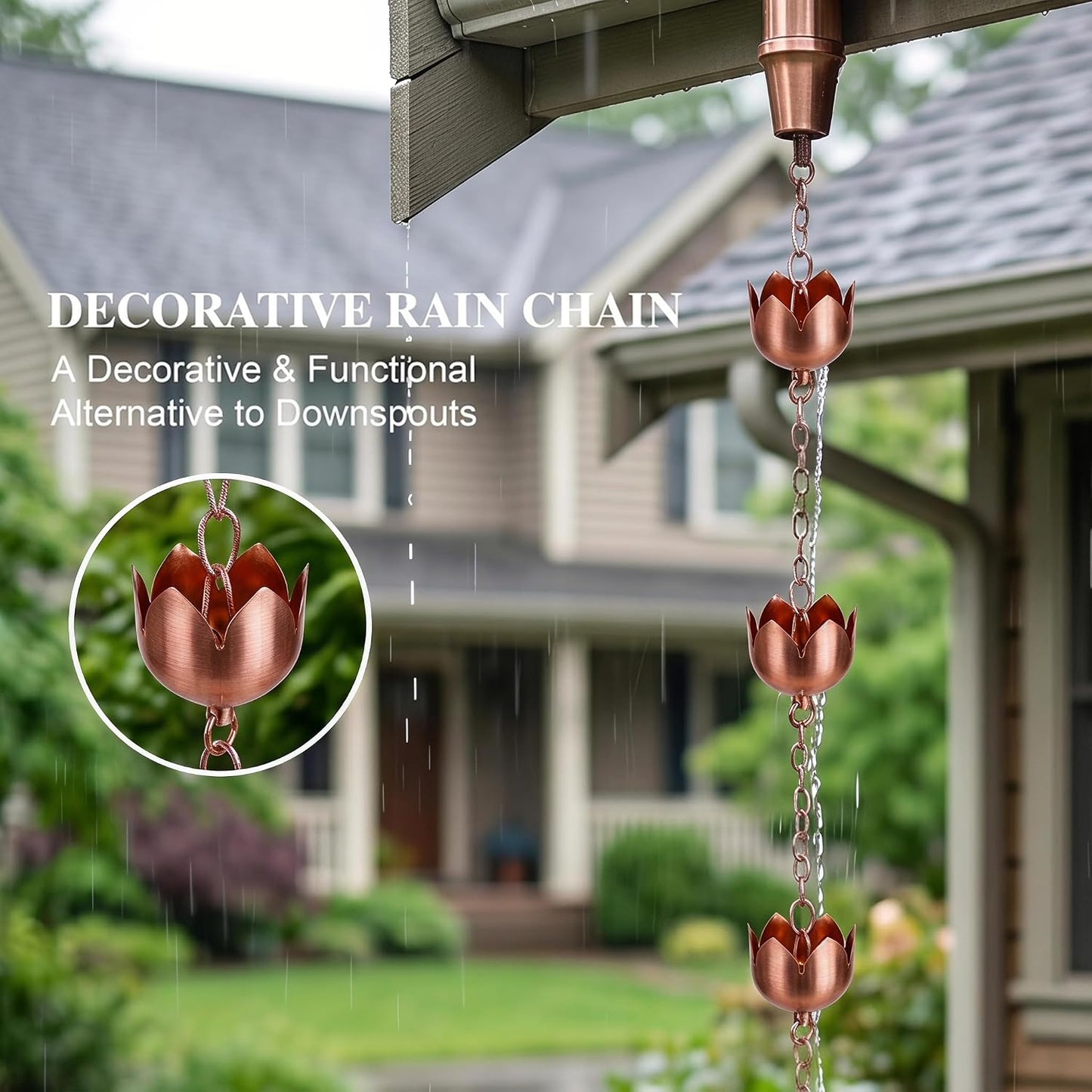 Cadena lluvia cobre 8.5ft con 11 tazas decorativas jardín