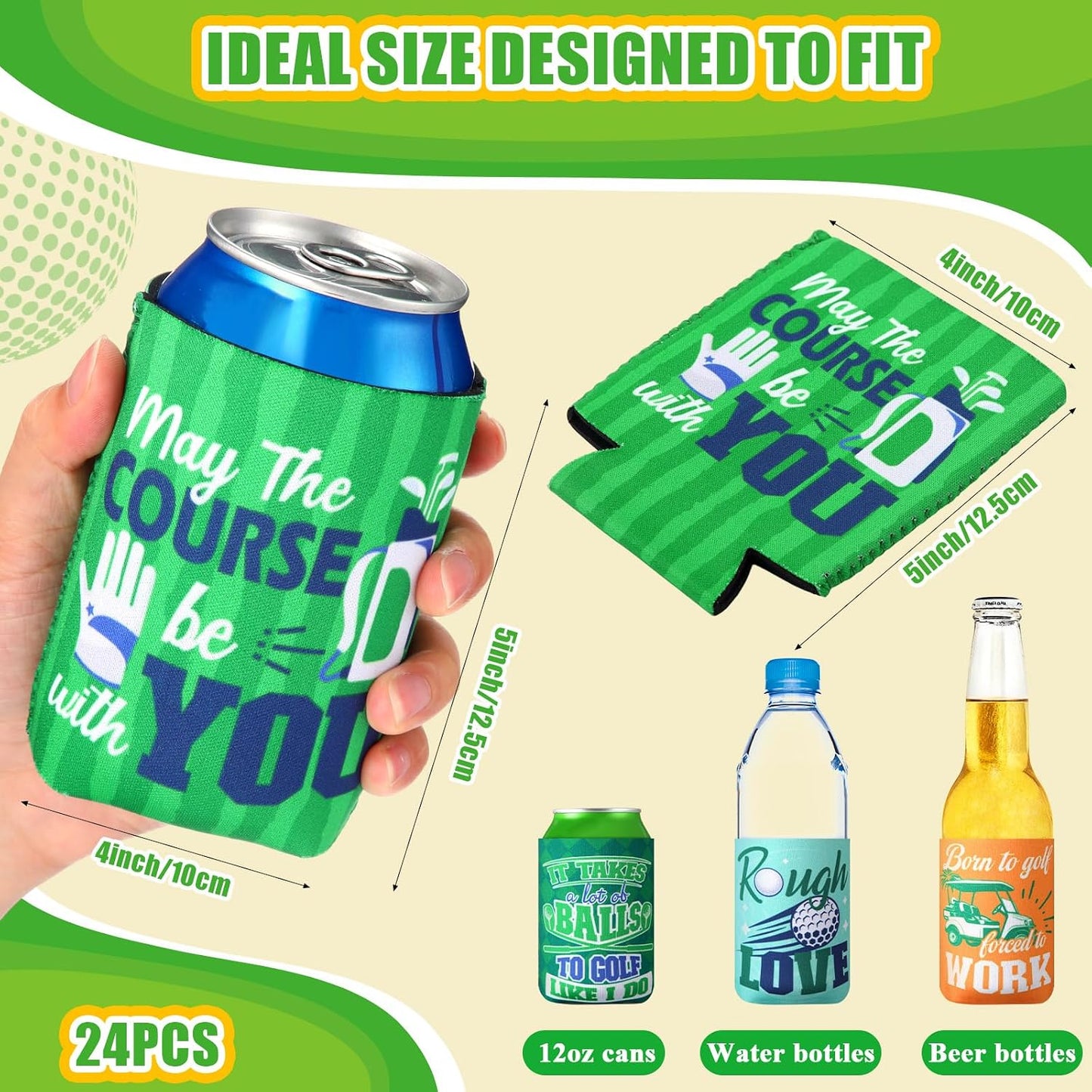 24 fundas neopreno enfriar latas 12oz reutilizables golf