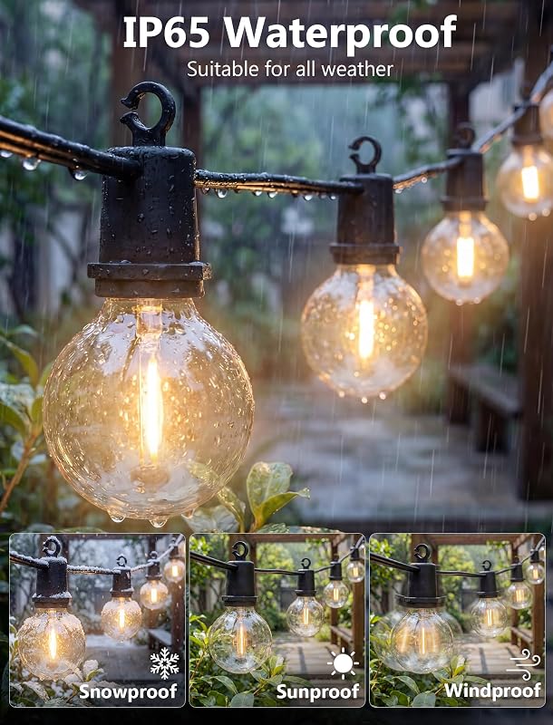 Luces LED G40 Navidad 100ft 52 Bombillas Blanca Calida
