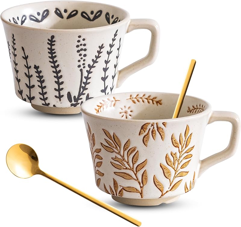 Set 2 Tazas Cerámica 11oz con Cucharas para Cafetería