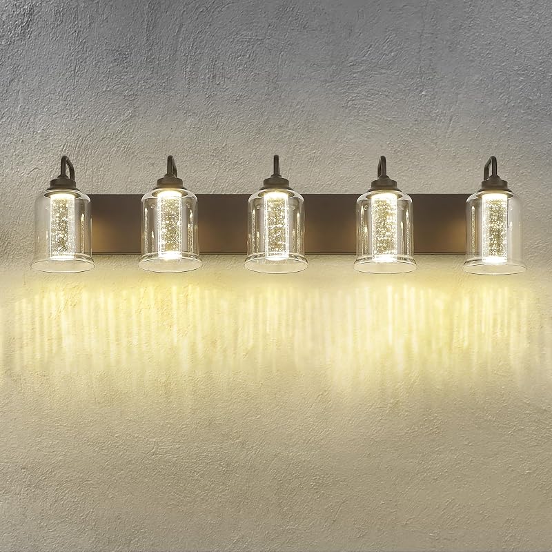 Luces baño LED 5 modos color acabado bronce burbuja cristal