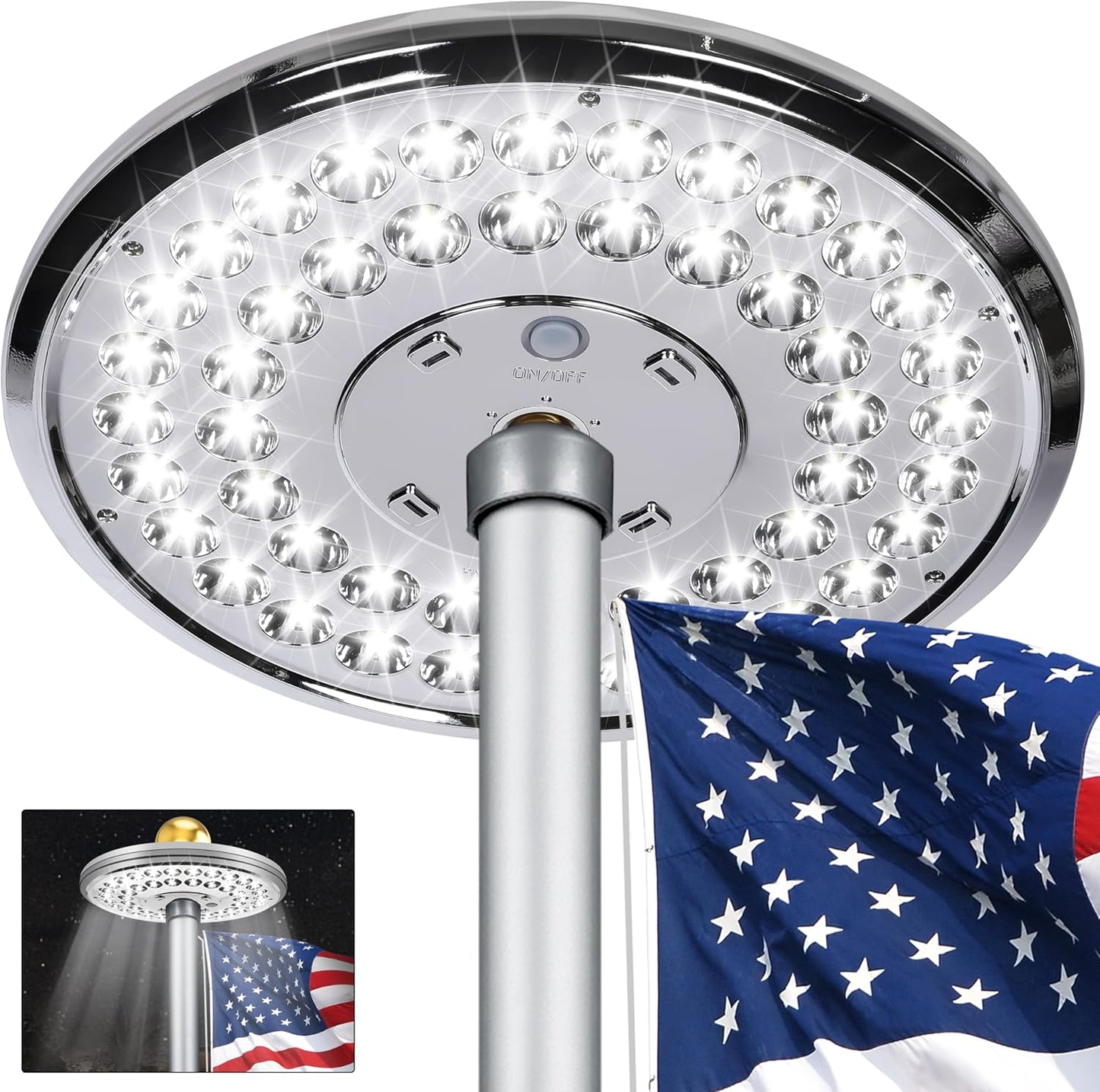 Luz poste bandera solar 48 LED plateada 15-25pulg