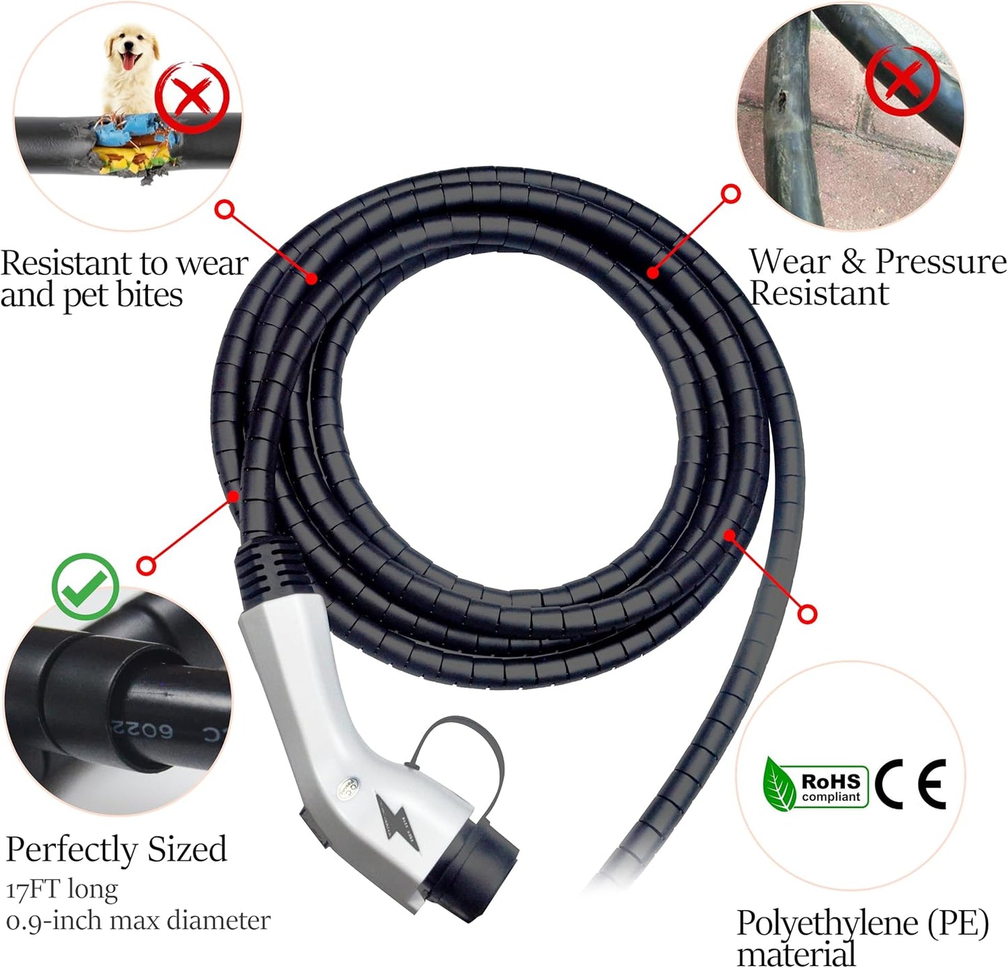 Protector cable cargador EV 23pies resistente UV y mascotas