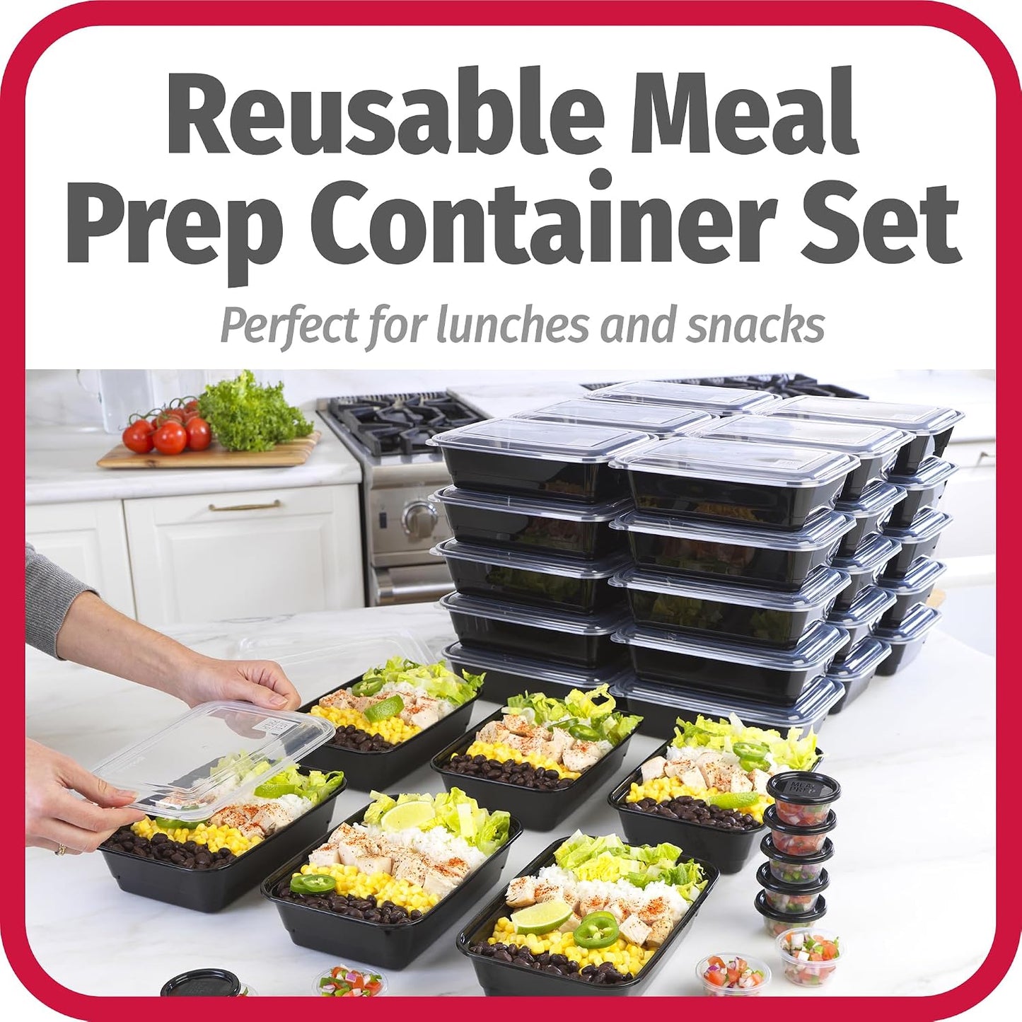Set 50 Recipientes 10 Tazas Condimento Sin BPA Negro