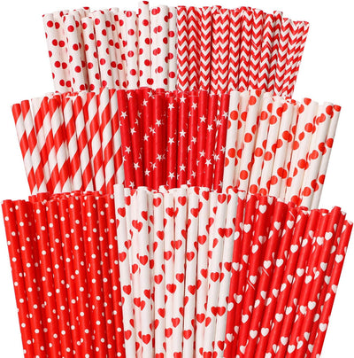200 Pajitas Papel San Valentín Rojo Rosa Biodegradables Corazones