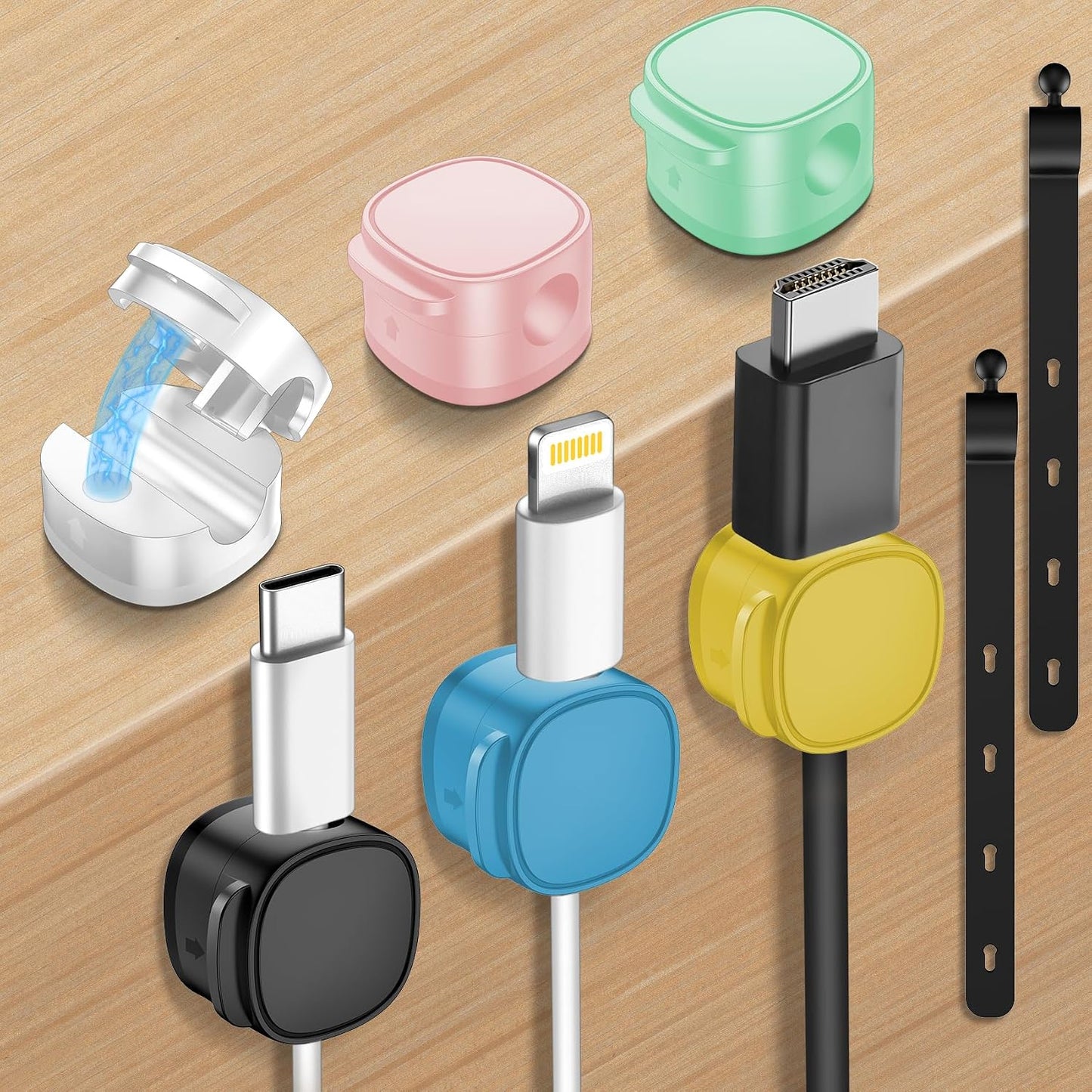 6 Clips Magnéticos para Cables y Organizador Escritorio