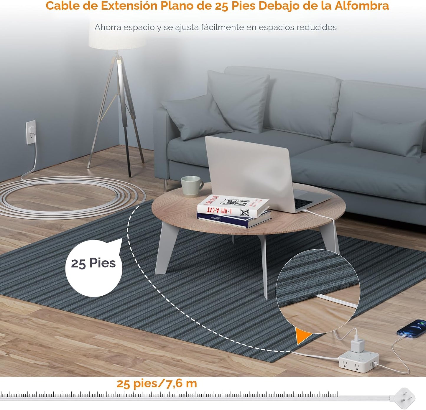 Cable extensión 25ft con 8 salidas 3 USB