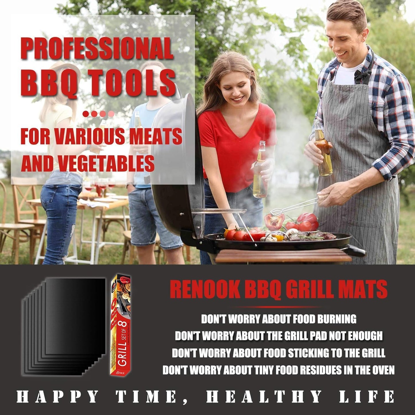 Alfombrillas parrilla al aire libre 15.75x13" negro set 8