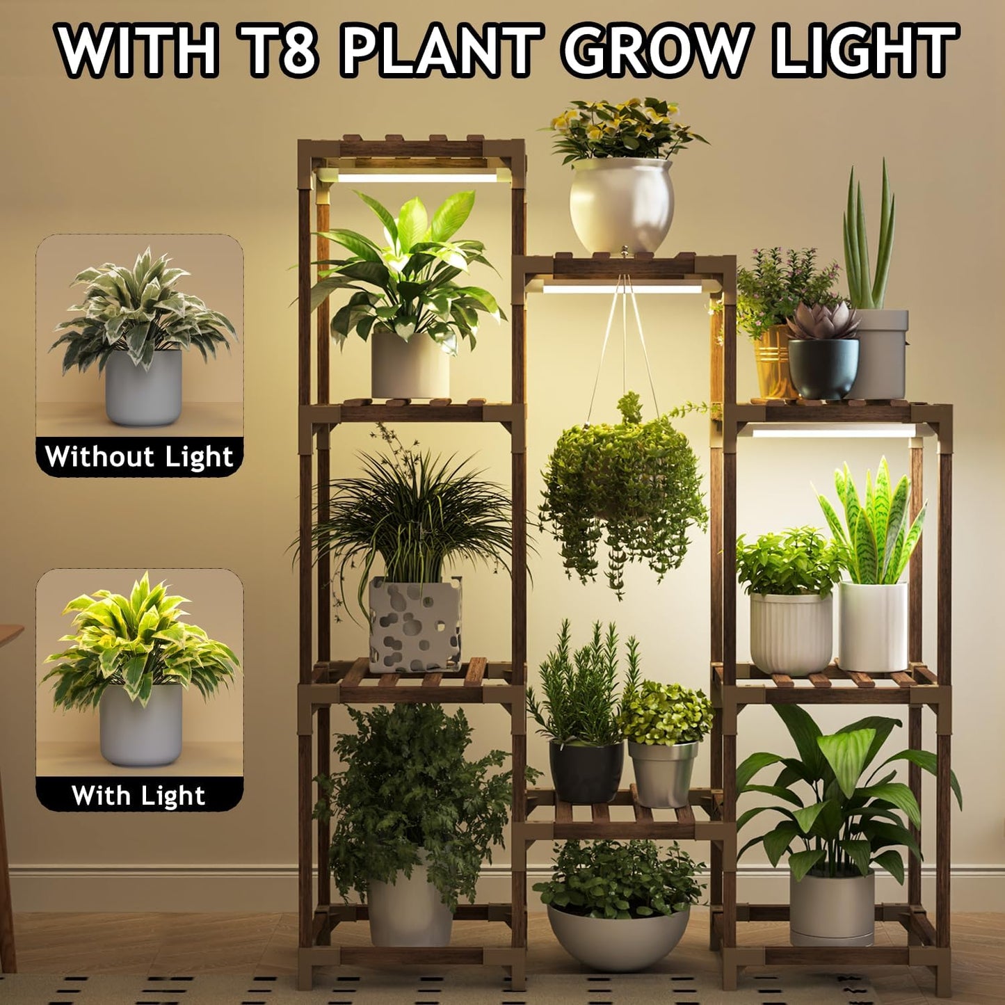 Soporte plantas luz crecimiento estante madera interior