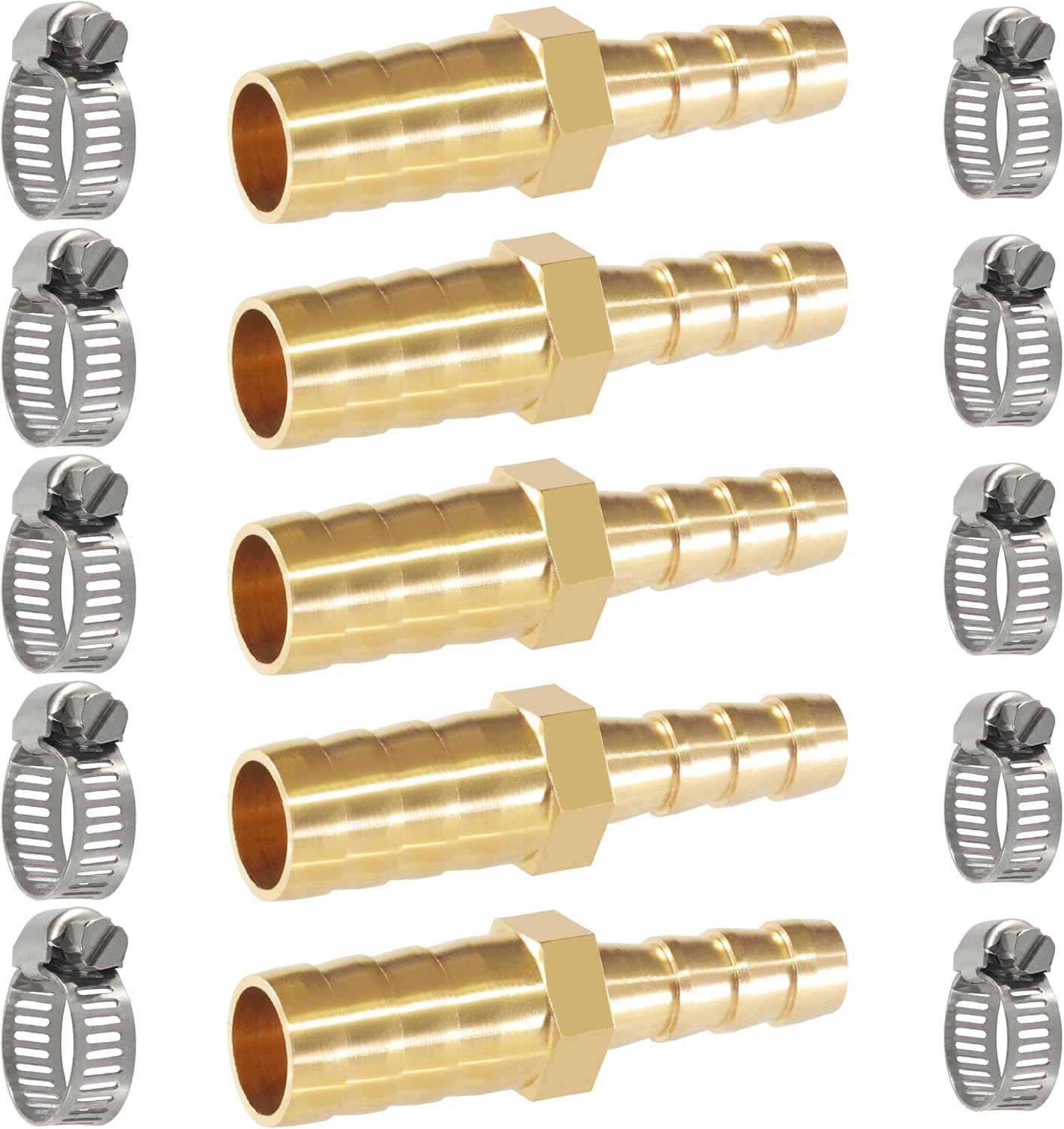 Reductor púas manguera latón 1/2 a 5/16 con abrazaderas acero inox