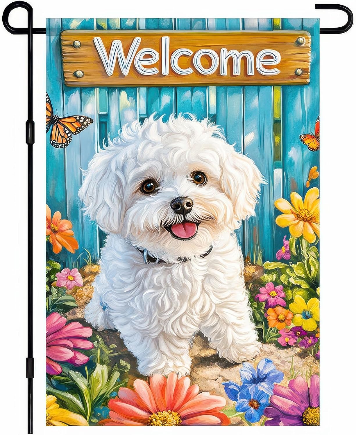 Bandera jardín doble cara 12x18pulg cachorro mariposa