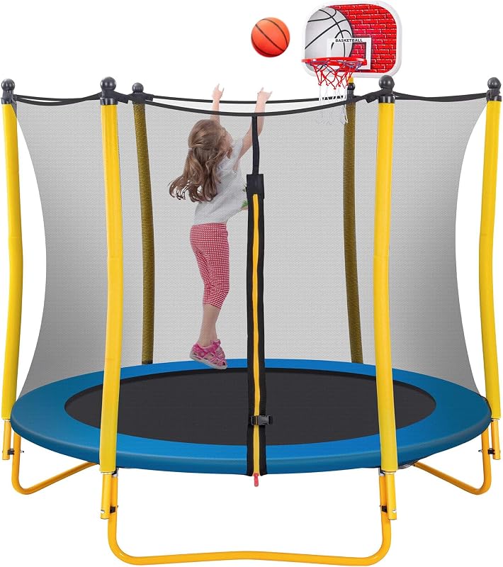 Trampolín 66pulg para niños con aro baloncesto y red