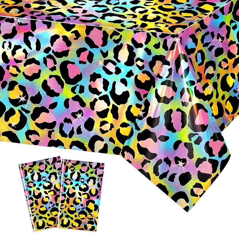 Mantel leopardo arcoíris neón pack 2 manteles fiesta niñas
